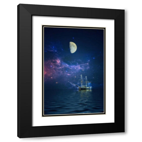 By Way of The Moon and Stars Black Modern Wood Framed Art Print with Double Matting by Rivera, John