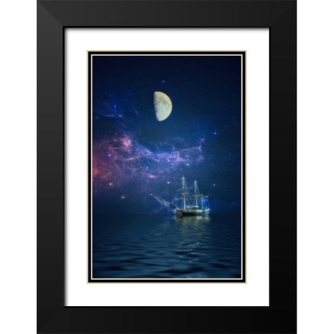 By Way of The Moon and Stars Black Modern Wood Framed Art Print with Double Matting by Rivera, John