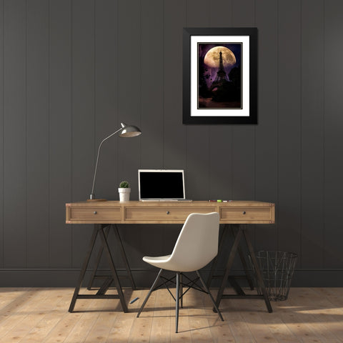 Moonlight in Paris Black Modern Wood Framed Art Print with Double Matting by Rivera, John