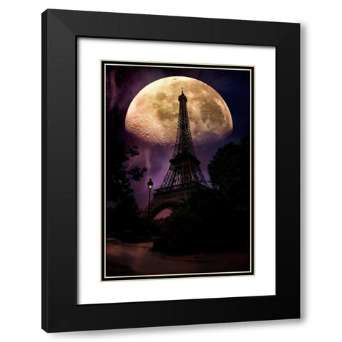 Moonlight in Paris Black Modern Wood Framed Art Print with Double Matting by Rivera, John