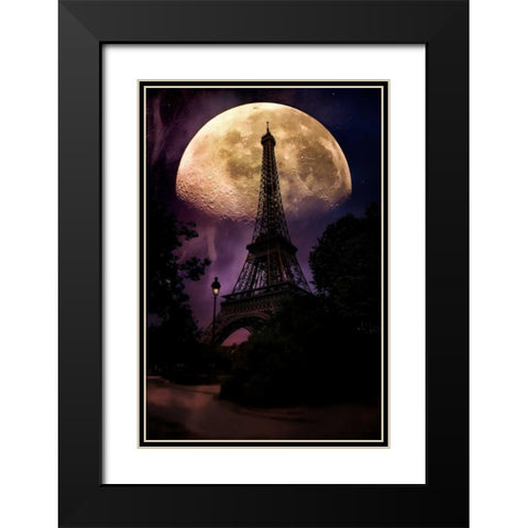Moonlight in Paris Black Modern Wood Framed Art Print with Double Matting by Rivera, John