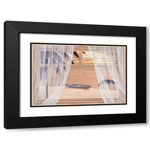 Amber Palms with Window Black Modern Wood Framed Art Print with Double Matting by Romanello, Diane