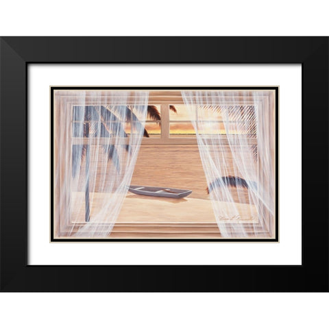 Amber Palms with Window Black Modern Wood Framed Art Print with Double Matting by Romanello, Diane