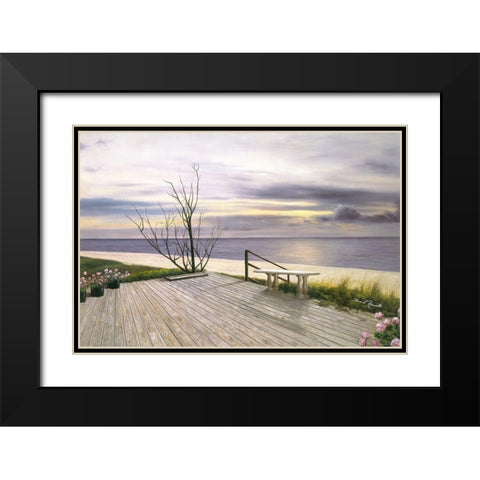 Sunset And Flowers Black Modern Wood Framed Art Print with Double Matting by Romanello, Diane