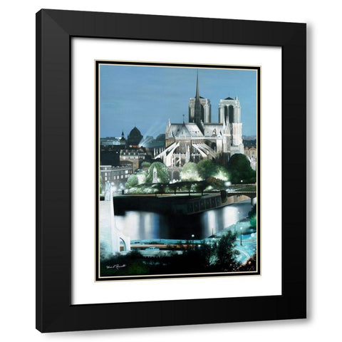 Notre Dame Black Modern Wood Framed Art Print with Double Matting by Romanello, Diane