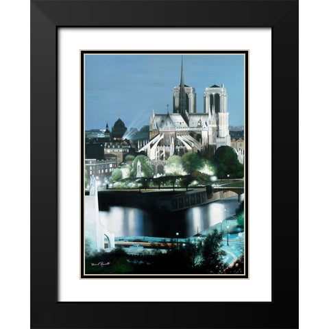 Notre Dame Black Modern Wood Framed Art Print with Double Matting by Romanello, Diane
