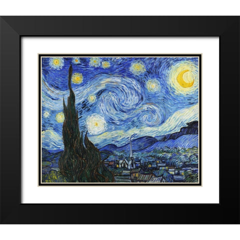 Starry Night Black Modern Wood Framed Art Print with Double Matting by Van Gogh, Vincent