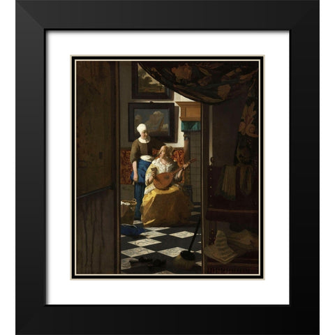 The Love Letter Black Modern Wood Framed Art Print with Double Matting by Vermeer, Johannes
