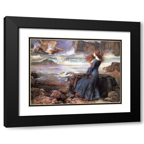 Miranda the Tempest Black Modern Wood Framed Art Print with Double Matting by Waterhouse, John William