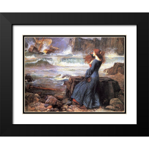 Miranda the Tempest Black Modern Wood Framed Art Print with Double Matting by Waterhouse, John William