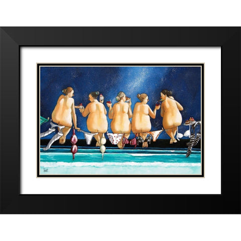 Birds on a Wire Black Modern Wood Framed Art Print with Double Matting by West, Ronald