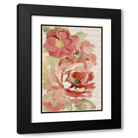 Blossoms On Script Black Modern Wood Framed Art Print with Double Matting by Loreth, Lanie