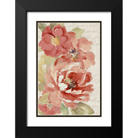 Blossoms On Script Black Modern Wood Framed Art Print with Double Matting by Loreth, Lanie