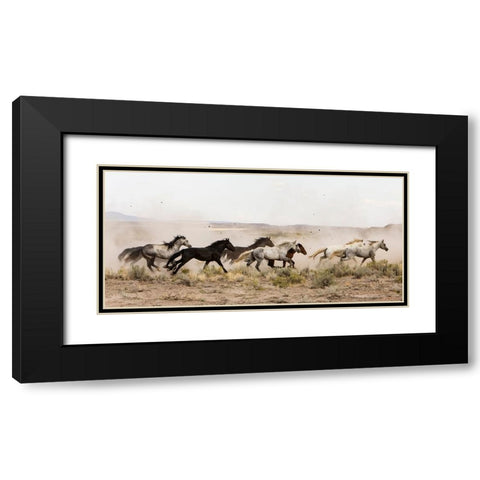 Horses On The Run Black Modern Wood Framed Art Print with Double Matting by Walker, Carol