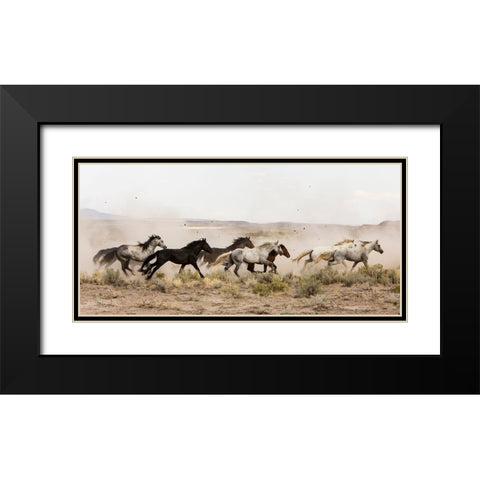 Horses On The Run Black Modern Wood Framed Art Print with Double Matting by Walker, Carol