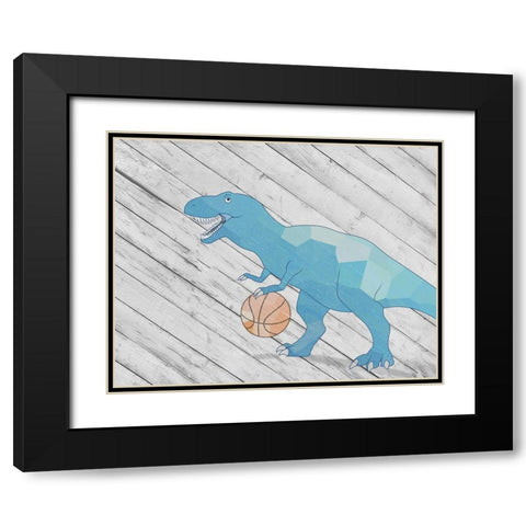 Dino Basketball II Black Modern Wood Framed Art Print with Double Matting by SD Graphics Studio