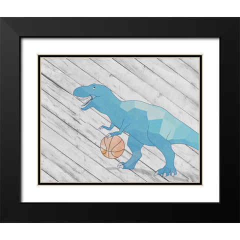 Dino Basketball II Black Modern Wood Framed Art Print with Double Matting by SD Graphics Studio