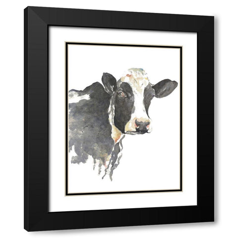 Watercolor Cow Black Modern Wood Framed Art Print with Double Matting by Pinto, Patricia