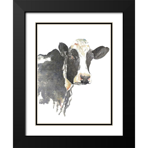 Watercolor Cow Black Modern Wood Framed Art Print with Double Matting by Pinto, Patricia