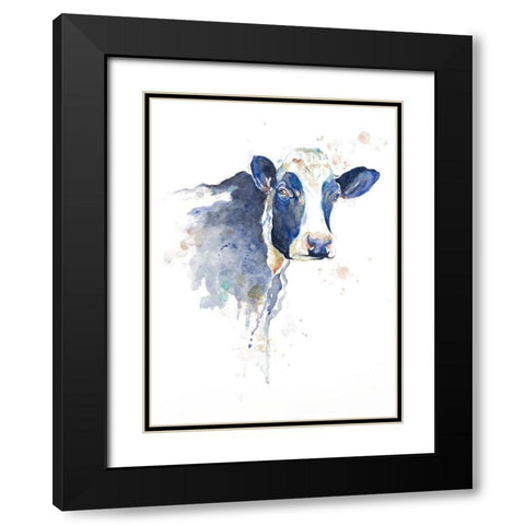 Watercolor Blue Cow Black Modern Wood Framed Art Print with Double Matting by Pinto, Patricia