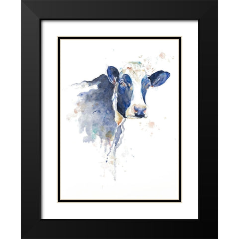 Watercolor Blue Cow Black Modern Wood Framed Art Print with Double Matting by Pinto, Patricia