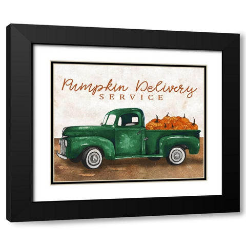 Pumpkin Delivery Service Black Modern Wood Framed Art Print with Double Matting by Medley, Elizabeth