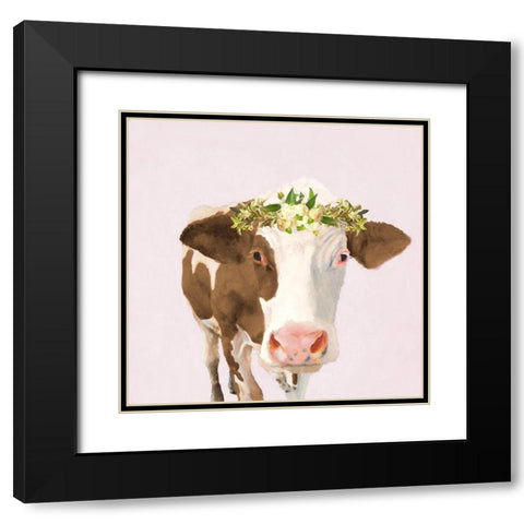 Floral Crown Cow Black Modern Wood Framed Art Print with Double Matting by Green, Jenny
