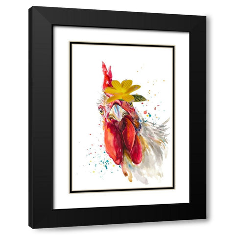 Cute Rooster Black Modern Wood Framed Art Print with Double Matting by Pinto, Patricia