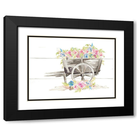 Wood Cart Floral Black Modern Wood Framed Art Print with Double Matting by Pinto, Patricia