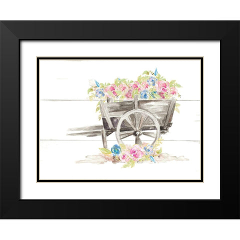 Wood Cart Floral Black Modern Wood Framed Art Print with Double Matting by Pinto, Patricia