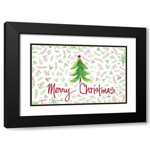 Merry Christmas Tree Black Modern Wood Framed Art Print with Double Matting by Del Sol, Ani