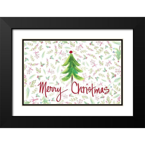Merry Christmas Tree Black Modern Wood Framed Art Print with Double Matting by Del Sol, Ani