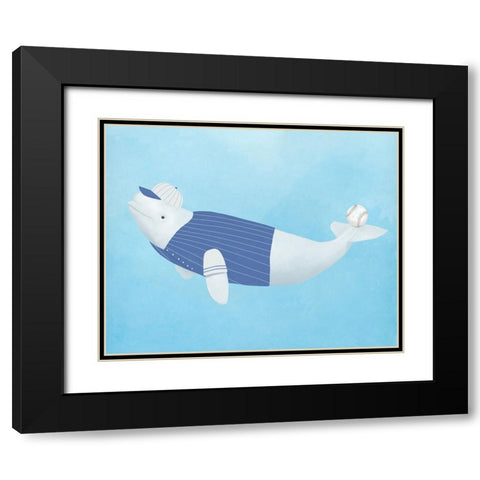 Baseball Whale Black Modern Wood Framed Art Print with Double Matting by Sheppard, Lucca