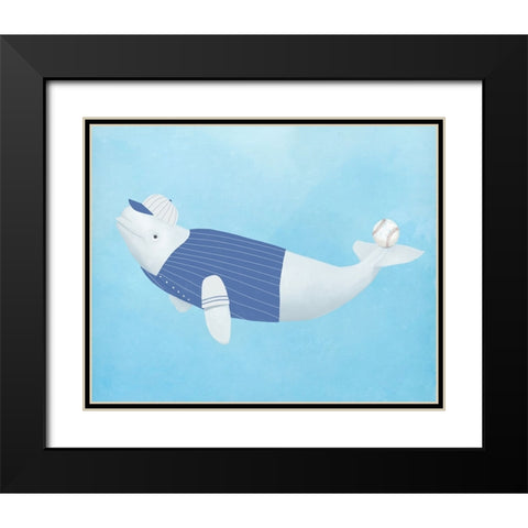 Baseball Whale Black Modern Wood Framed Art Print with Double Matting by Sheppard, Lucca