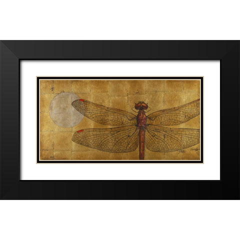 Dragonfly on Gold Black Modern Wood Framed Art Print with Double Matting by Pinto, Patricia