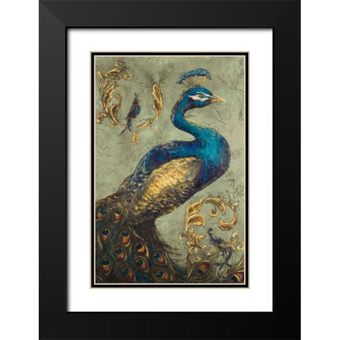 Peacock on Sage I Black Modern Wood Framed Art Print with Double Matting by Hakimipour, Tiffany