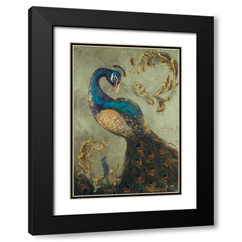 Peacock on Sage II Black Modern Wood Framed Art Print with Double Matting by Hakimipour, Tiffany