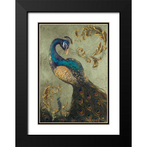 Peacock on Sage II Black Modern Wood Framed Art Print with Double Matting by Hakimipour, Tiffany