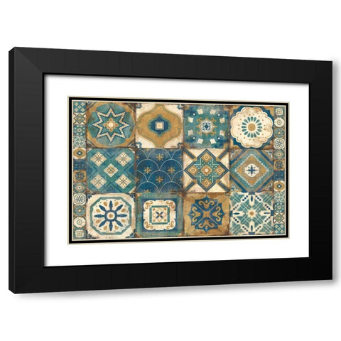 Moroccan Tiles Blue Black Modern Wood Framed Art Print with Double Matting by Hilsaca, Cleonique