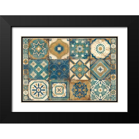 Moroccan Tiles Blue Black Modern Wood Framed Art Print with Double Matting by Hilsaca, Cleonique