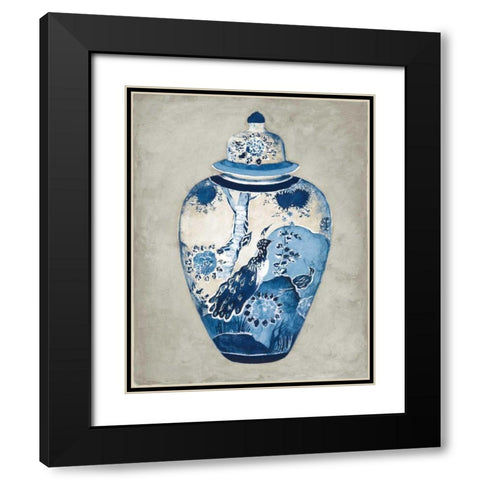 Imari Urn II Blue and White Black Modern Wood Framed Art Print with Double Matting by Hageman, Marilyn