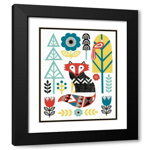 Folk Lodge Fox V2 Teal Black Modern Wood Framed Art Print with Double Matting by Mullan, Michael