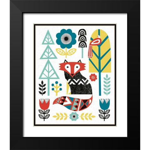 Folk Lodge Fox V2 Teal Black Modern Wood Framed Art Print with Double Matting by Mullan, Michael