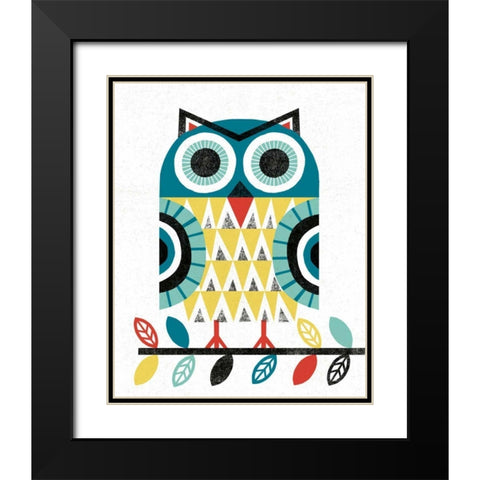 Folk Lodge Owl V2 Teal Black Modern Wood Framed Art Print with Double Matting by Mullan, Michael