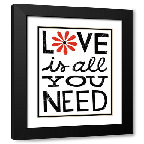 Inspiration Love II Red Flowers Black Modern Wood Framed Art Print with Double Matting by Mullan, Michael