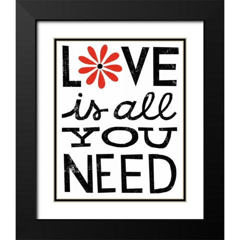Inspiration Love II Red Flowers Black Modern Wood Framed Art Print with Double Matting by Mullan, Michael