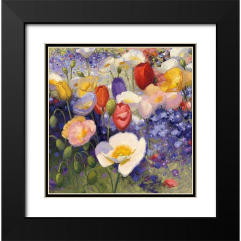 Tulips and Poppy Party Black Modern Wood Framed Art Print with Double Matting by Novak, Shirley
