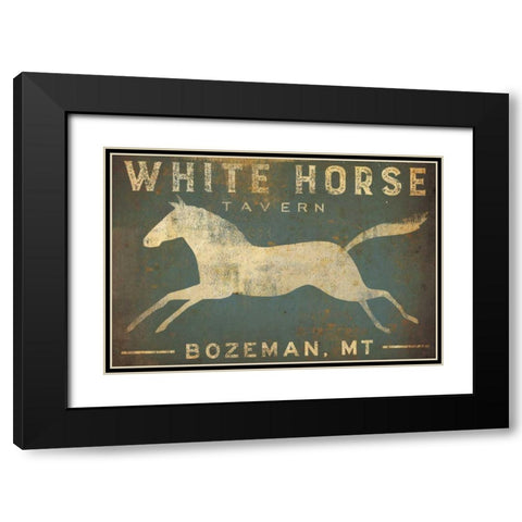White Horse Running Black Modern Wood Framed Art Print with Double Matting by Fowler, Ryan