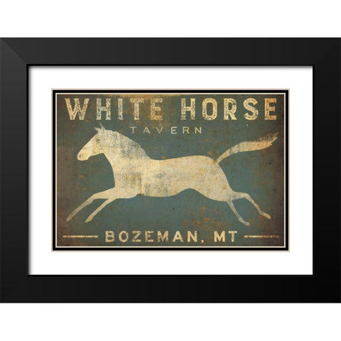 White Horse Running Black Modern Wood Framed Art Print with Double Matting by Fowler, Ryan