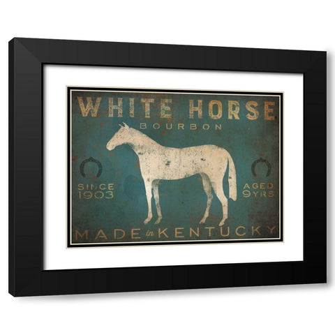 White Horse with Words Blue Black Modern Wood Framed Art Print with Double Matting by Fowler, Ryan